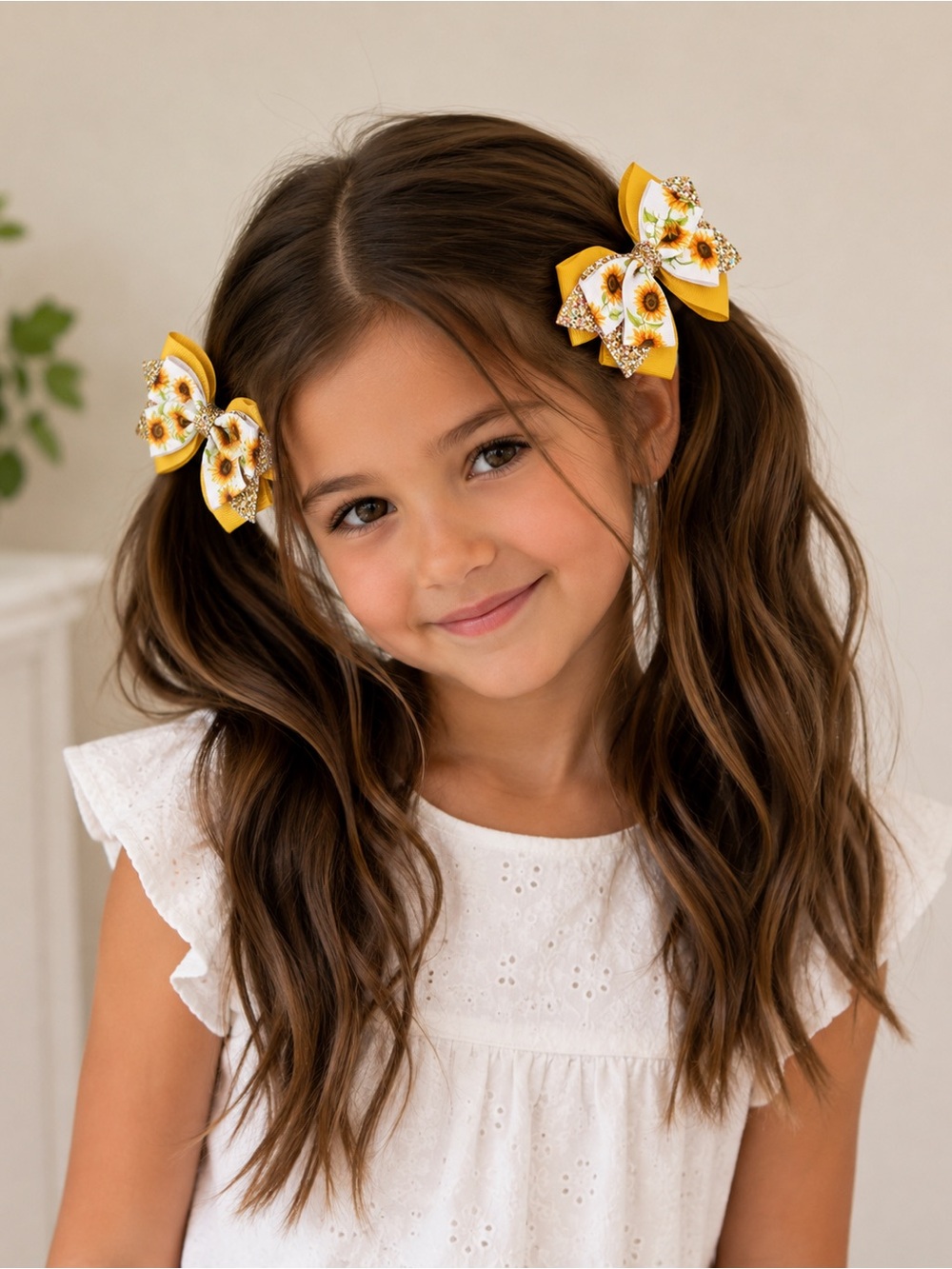 Sunflower Handmade Yellow Hair Bows set